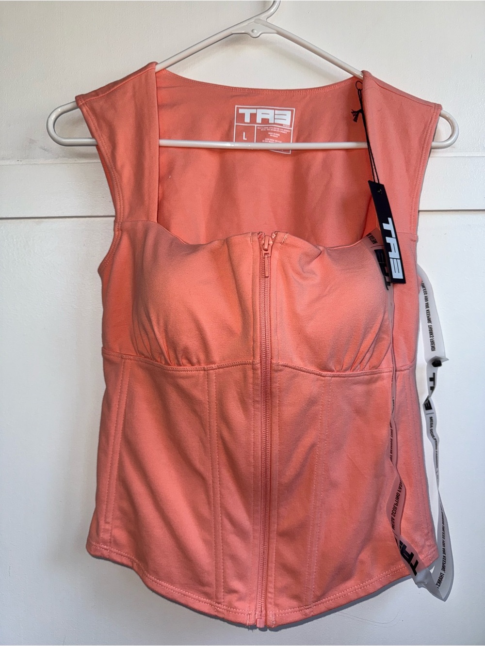TA3 Pink Coral Corsety Square Neck Sleeveless Top Size Large Full Zip NWT - Picture 13 of 13